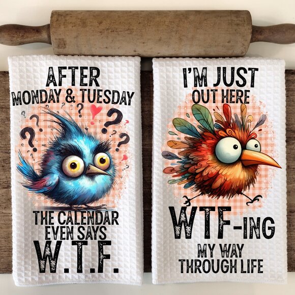 Funny Bird Saying Kitchen Towel Set, Bird Dish Towels, Humor Hand Towels - Picture 1 of 9